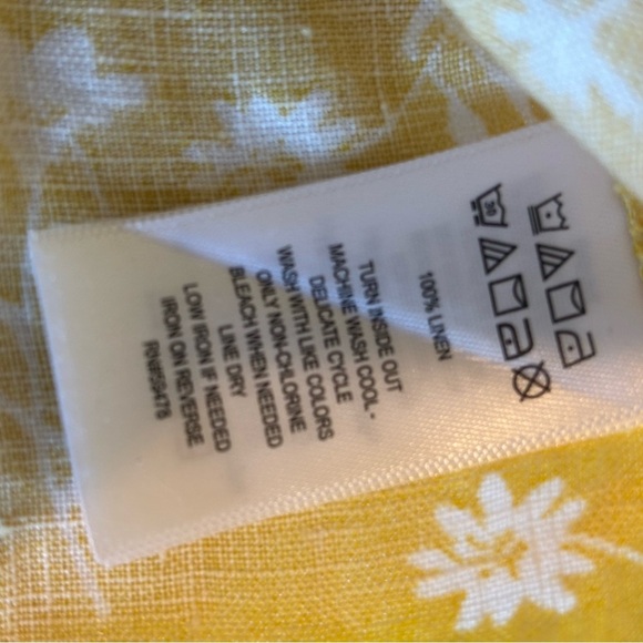 CYNTHIA ROWLEY 100% Linen Sleeveless Collared Midi Yellow Floral Dress‎ Size 8 - Picture 6 of 10